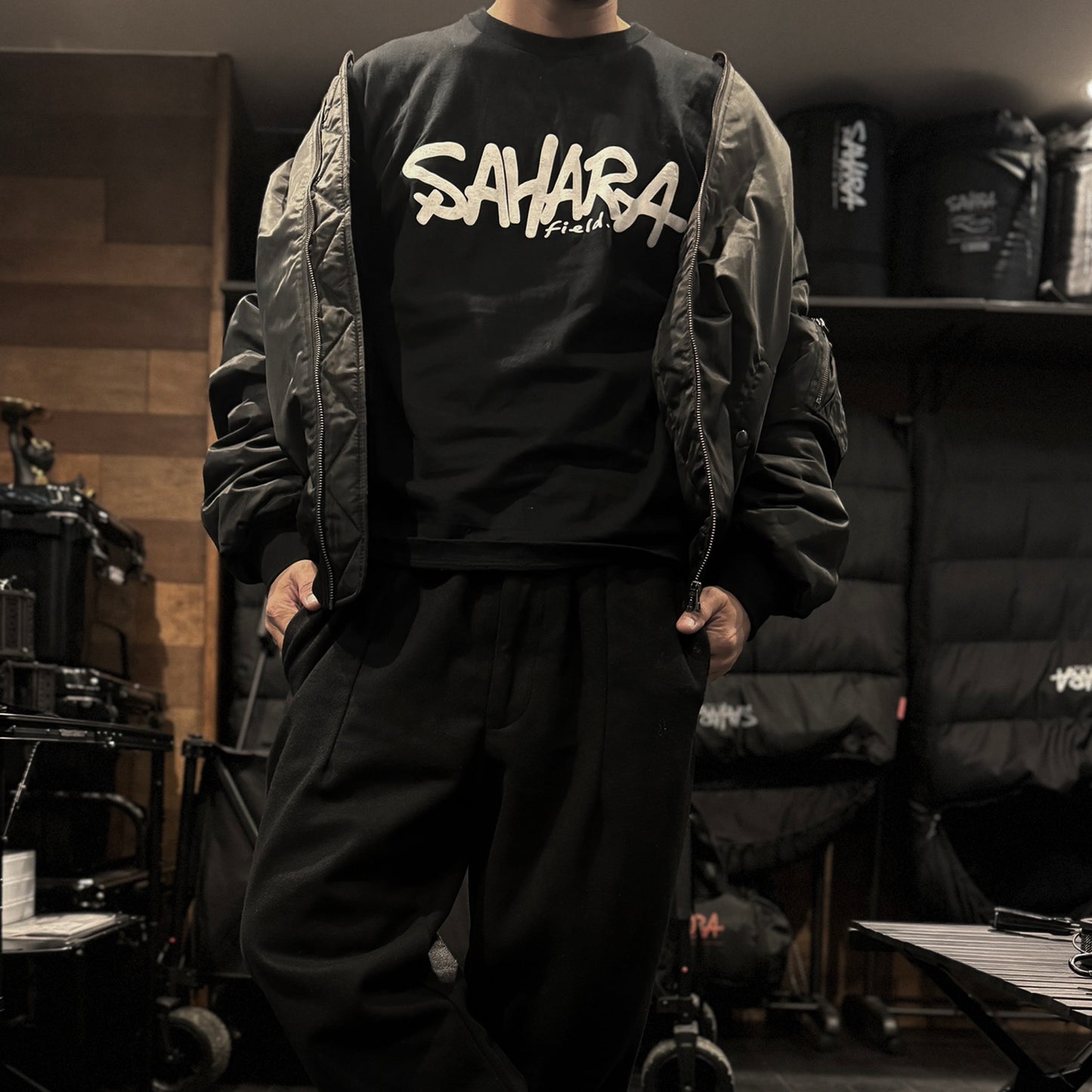 2025年 New Release【受注期間 1月3日 18:00～10日 23:59】 FieldSAHARA FSM001BK  オリジナル MA-1ジャケット ALL BLACK