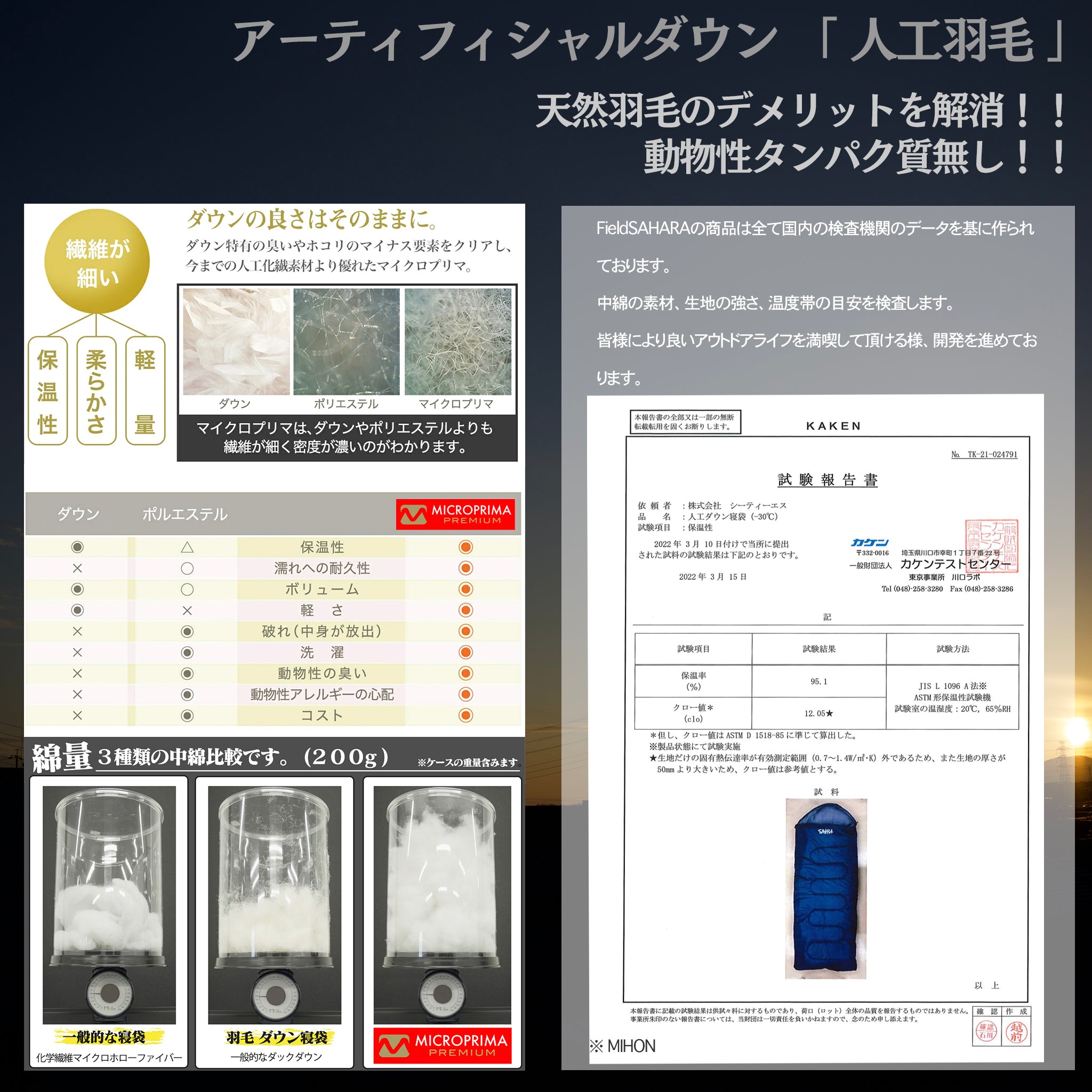 FieldSAHARA Z1500 封筒型 2色 限界使用可能温度 -15℃（ZEN15）ダウン